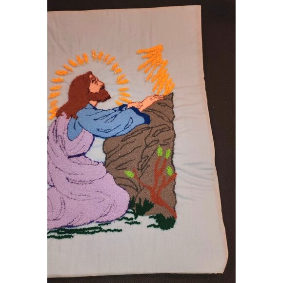 Vintage Embroidered Jesus Prayer Wall Hanging Tapestry Art - Picture 3 of 11